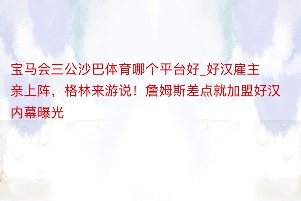 宝马会三公沙巴体育哪个平台好_好汉雇主亲上阵，格林来游说！詹姆斯差点就加盟好汉内幕曝光